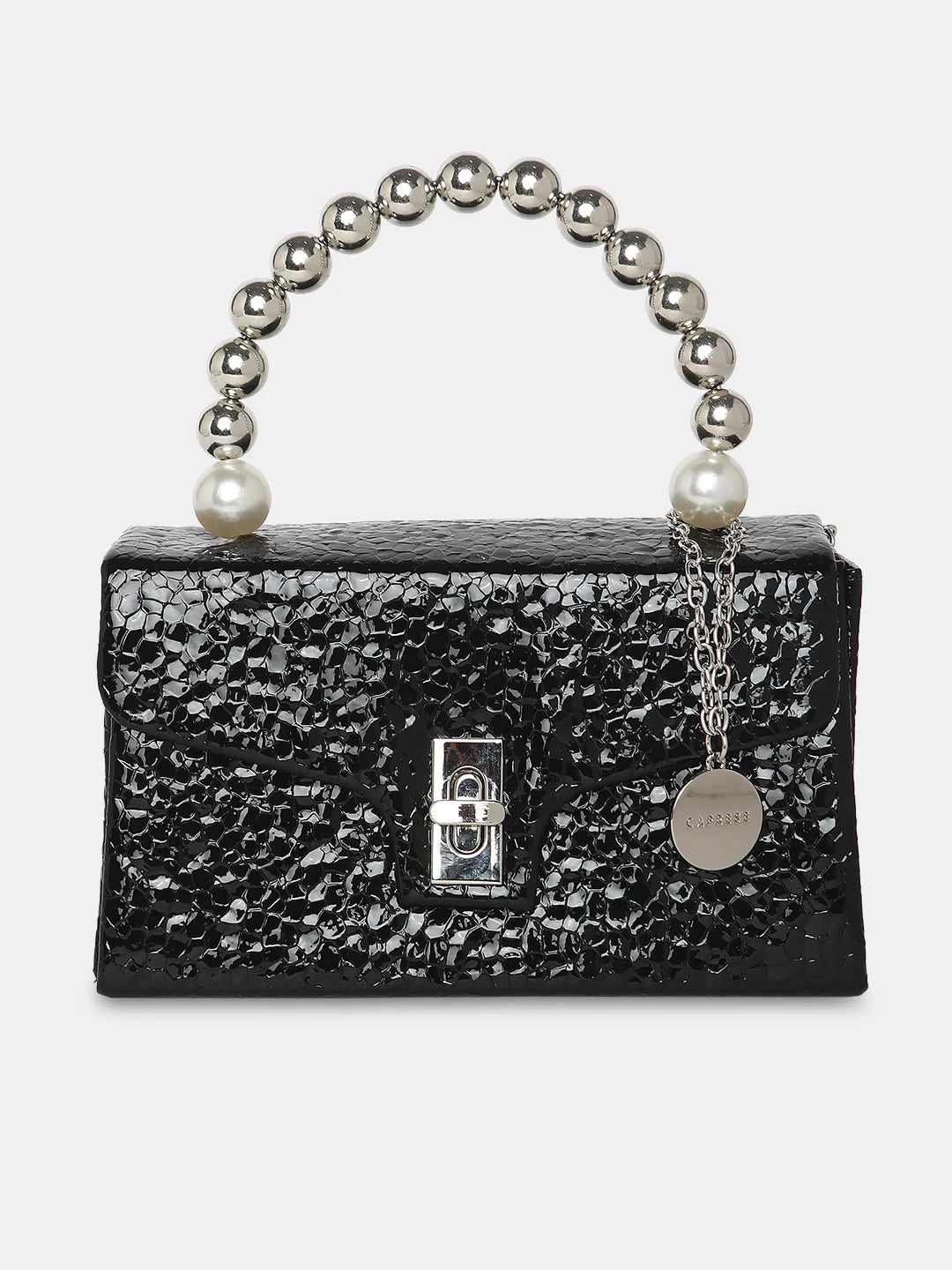 Laser - cut leather evening bag with an intricate patternCaprese Lucy Pearl Clutch Small (E) Black