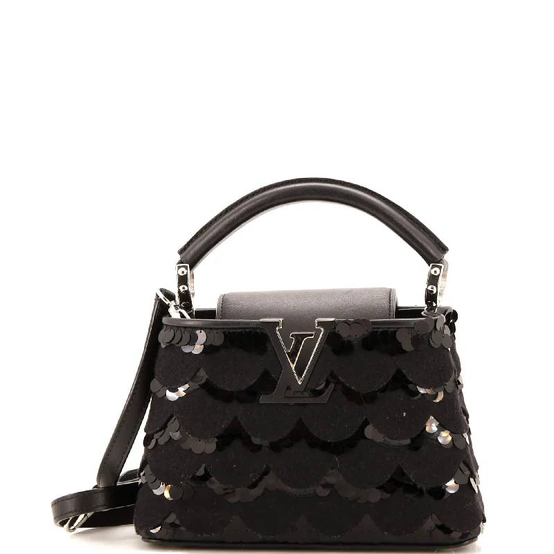 Leatherette satchel with a quilted pattern for a sophisticated styleCapucines Bag Sequins and Felt Mini