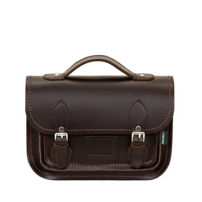 Women's leather satchel with a hand-stitched edge for a premium lookLeather Midi Satchel - Dark Brown