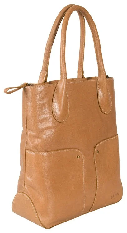 Women's studded leather shoulder bags with a punk - rock edgeDEPECHE REAL LEATHER LIGHT TAN LARGE TOTE / WORKBAG