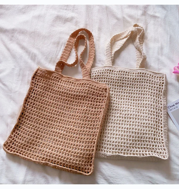 Vegan leather handle bag made from recycled materials for eco - conscious consumersElena Handbags Handmade Crochet Large Fishnet Tote