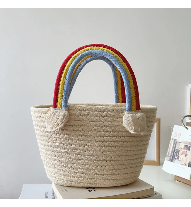 Metallic handle bag with a shimmery finish for glamorous evening eventsElena Handbags Knit Rainbow Basket Bag