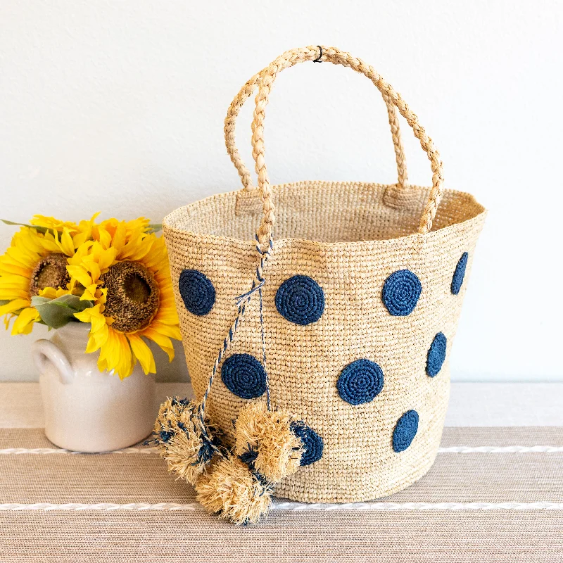 Handle bag with a tassel or fringe detail for a bohemian and free - spirited styleElena Handbags Natural Raffia Polka Dot Summer Beach Shoulder Tote