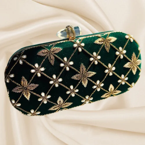 Miniature evening bag with a fold - over clasp for a compact optionEMERALD Clutch