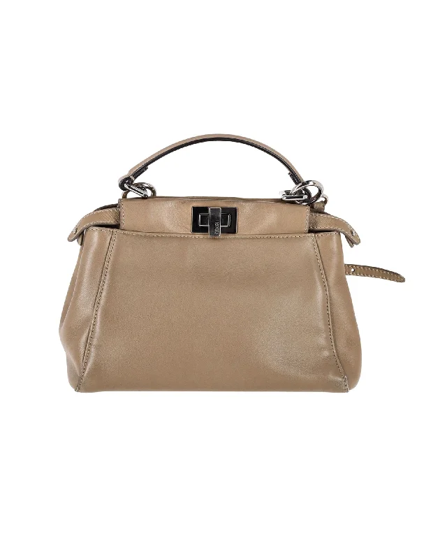 Satchel with multiple compartments and dividers for organizationFendi Peekaboo Mini in Beige Leather