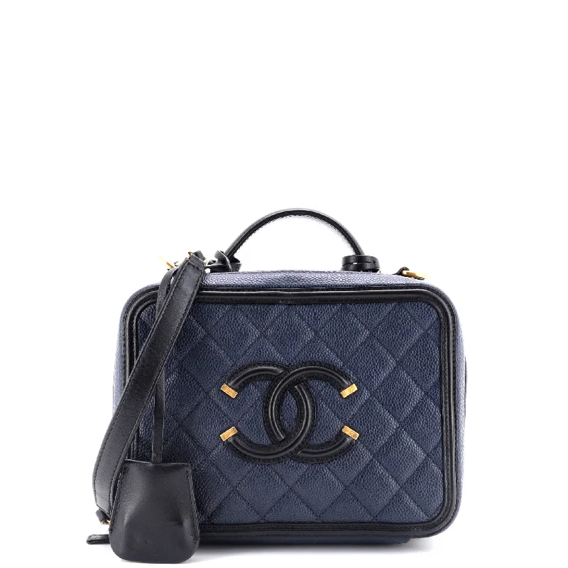 Satchel with a hidden anti-theft pocket for securityFiligree Vanity Case Quilted Caviar Medium