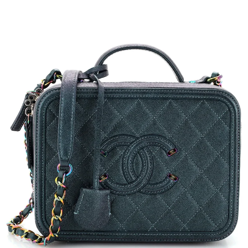 Vegan leather satchel for eco-conscious consumersFiligree Vanity Case Quilted Iridescent Caviar Medium