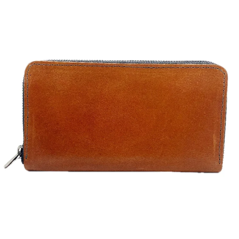 Clutch with a built - in mirror and compact for on - the - go touch - upsBLESSED WALLET: Brown