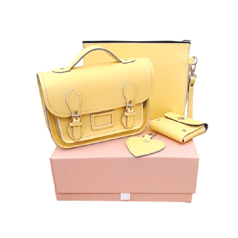 Satchel with a detachable strap for easy customizationHandmade Leather Midi Collection Gift Set - Primrose Yellow