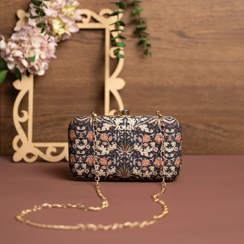 Embroidered silk clutch with a traditional motif for a cultural touchKashmir Blooms Clutch