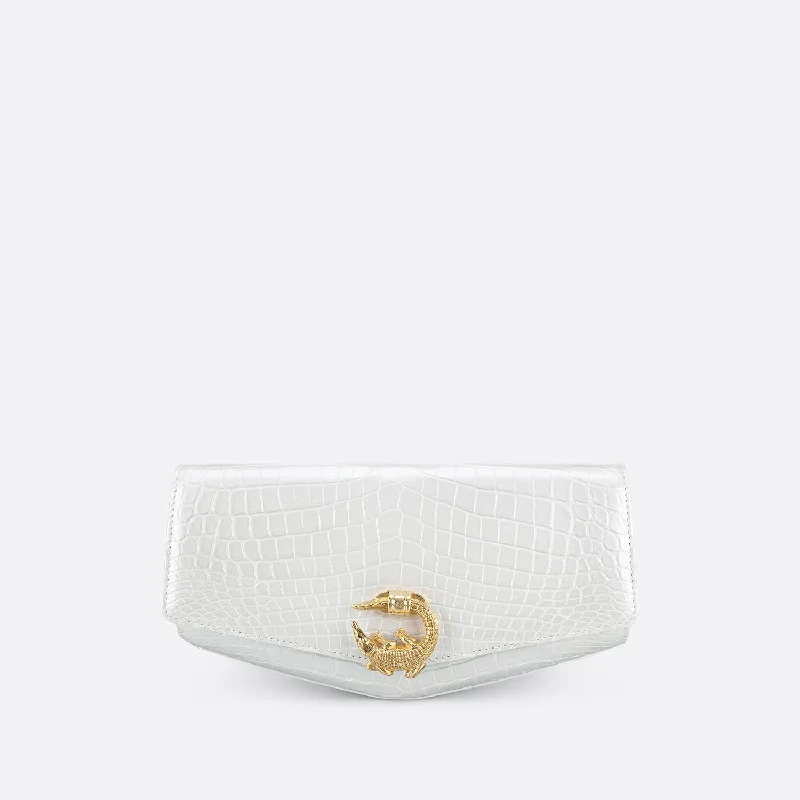 Lace - covered clutch for a romantic and feminine lookKP HOMAGE CRESCENT PENTAGON CLUTCH