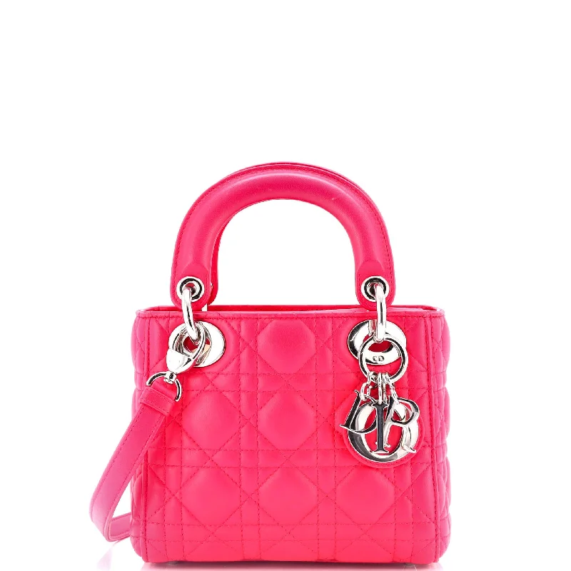 Satchel with a hidden anti-theft pocket for securityLady Dior Bag Cannage Quilt Lambskin Mini