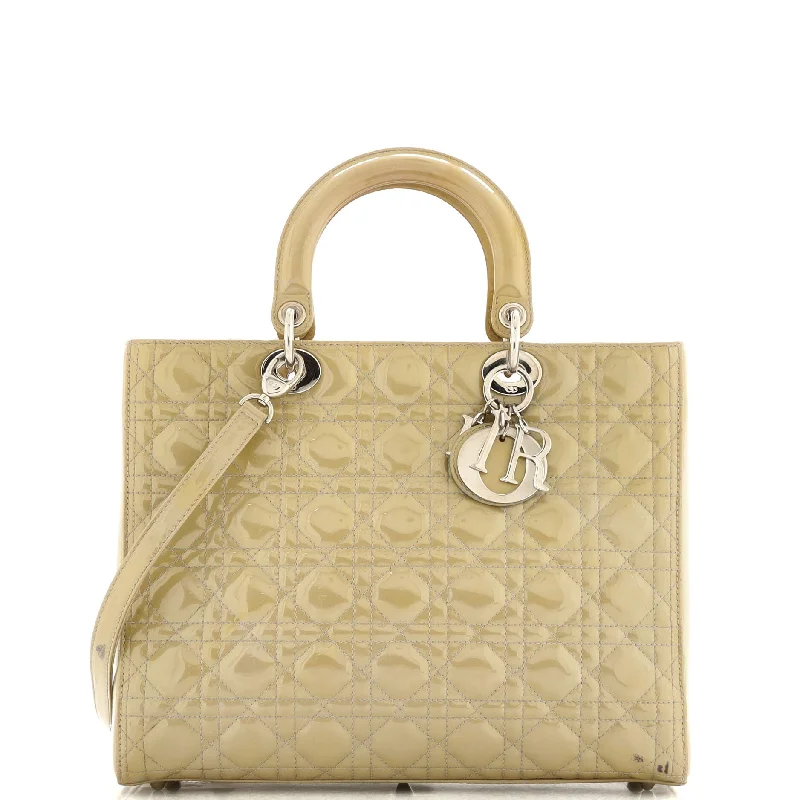 Embroidered satchel with intricate beadwork for a unique touchLady Dior Bag Cannage Quilt Patent Large