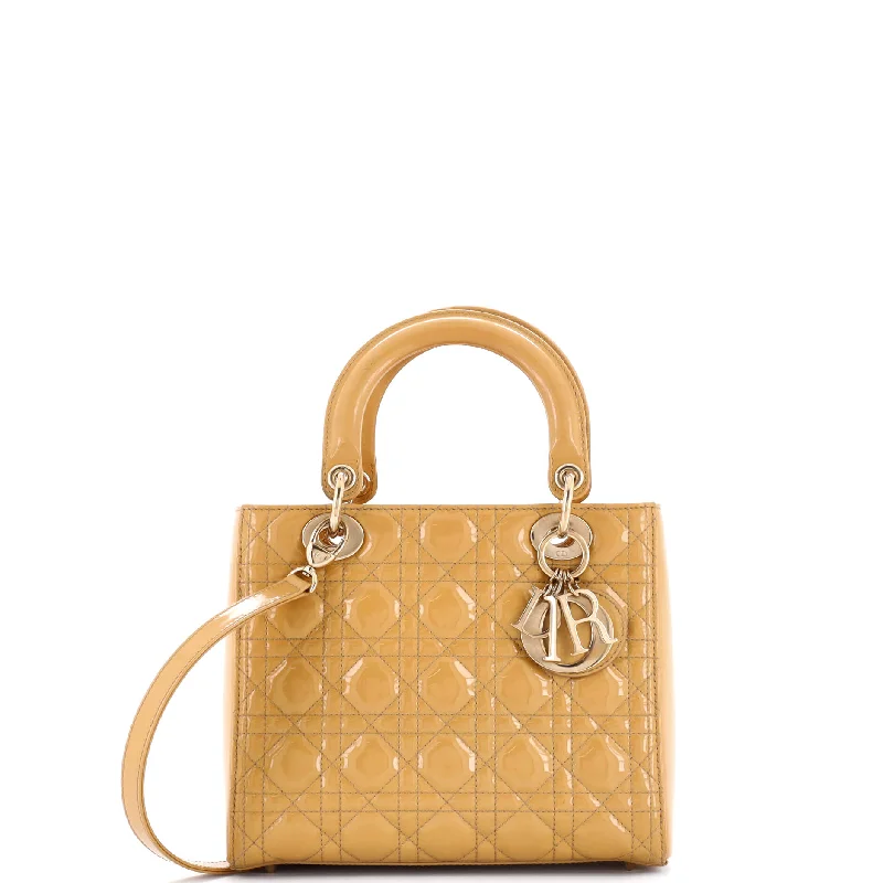 Satchel with a detachable strap for easy customizationLady Dior Bag Cannage Quilt Patent Medium