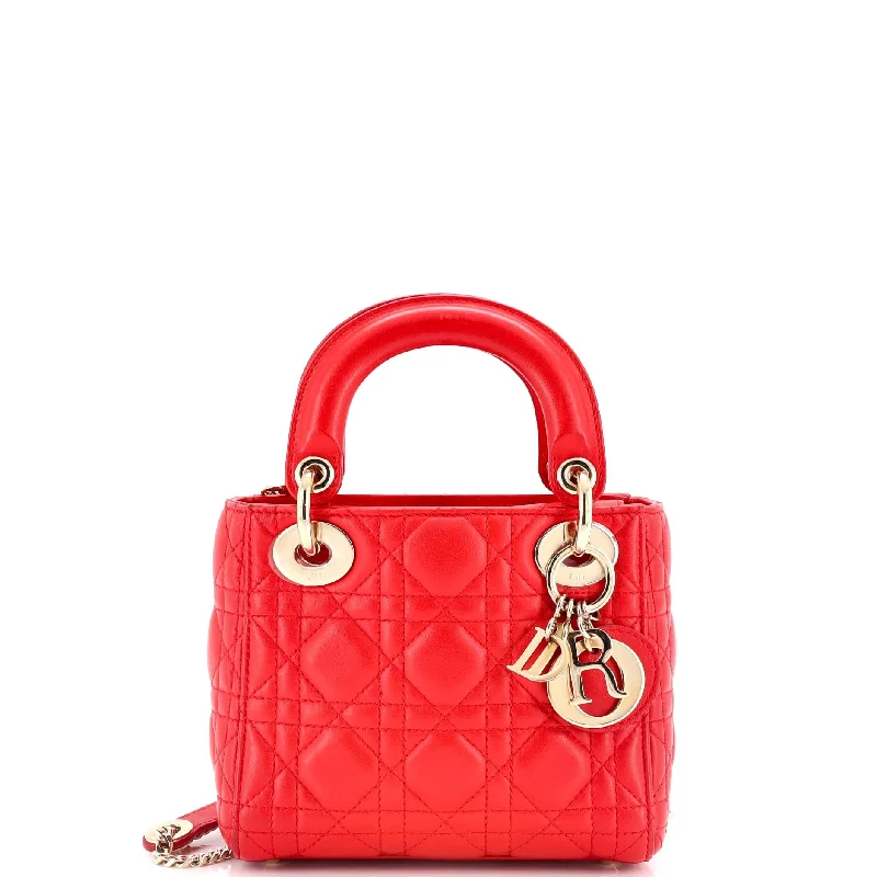 Laser-cut leather satchel with an intricate geometric designLady Dior Chain Bag Cannage Quilt Lambskin Mini