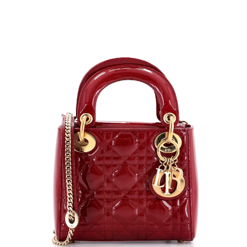 Silk satchel with a delicate paisley print for a feminine aestheticLady Dior Chain Bag Cannage Quilt Patent Mini