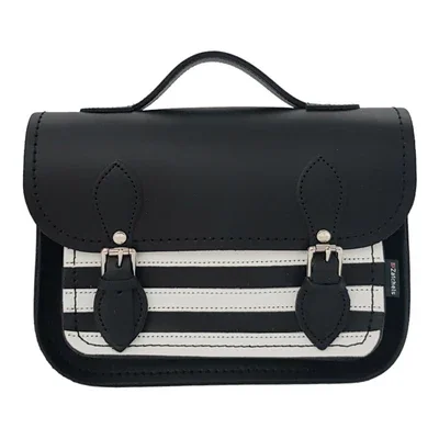 Plus-size satchel with a spacious interior for carrying all essentialsLeather Midi Satchel - Gothic Striped White & Black