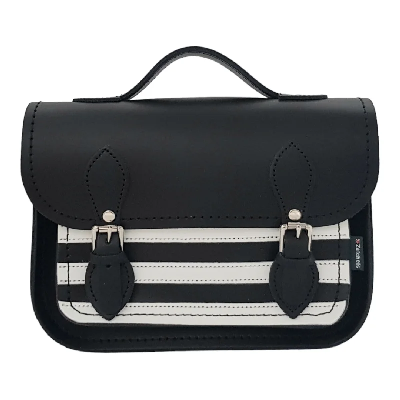 Canvas satchel with a colorful floral print for springtimeLeather Midi Satchel - Gothic Striped White & Black