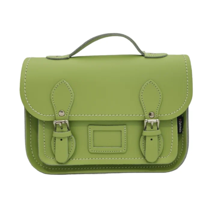 Laser-cut leather satchel with an intricate geometric designLeather Midi Satchel - Grass Green