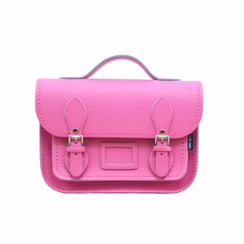 Convertible satchel that can be worn as a crossbody or shoulder bagLeather Midi Satchel - Hot Fuchsia Pink