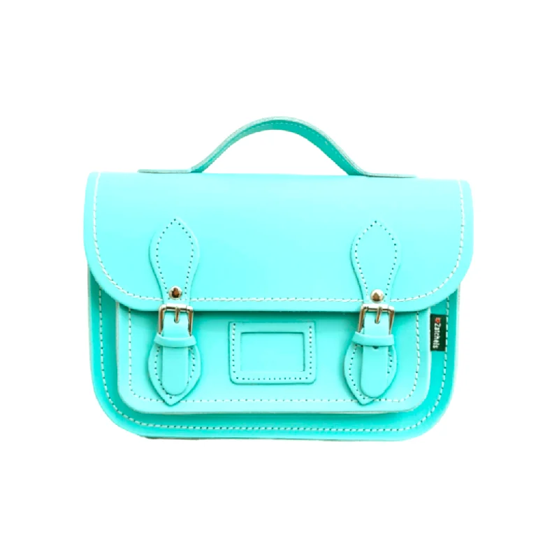 Laser-cut leather satchel with an intricate geometric designLeather Midi Satchel - Limpet - Shell Blue