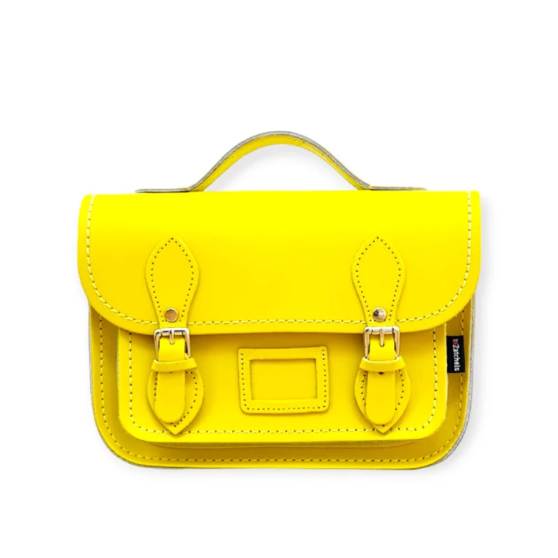 Faux fur satchel with a fluffy exterior for a winter fashion statementLeather Midi Satchel - Pastel Daffodil Yellow