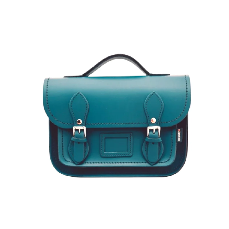 Vintage-inspired satchel with a brass buckle and leather tasselsLeather Midi Satchel - Teal