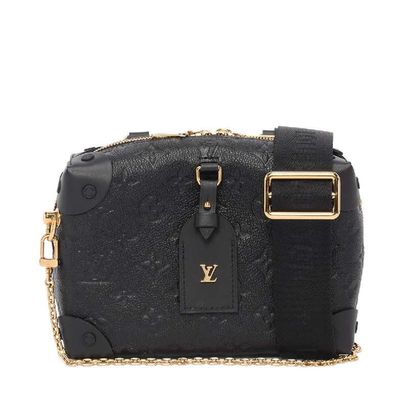 Handle bag with a tassel or fringe detail for a bohemian and free - spirited styleLouis Vuitton Black Monogram Empreinte Petite Malle Souple Bag