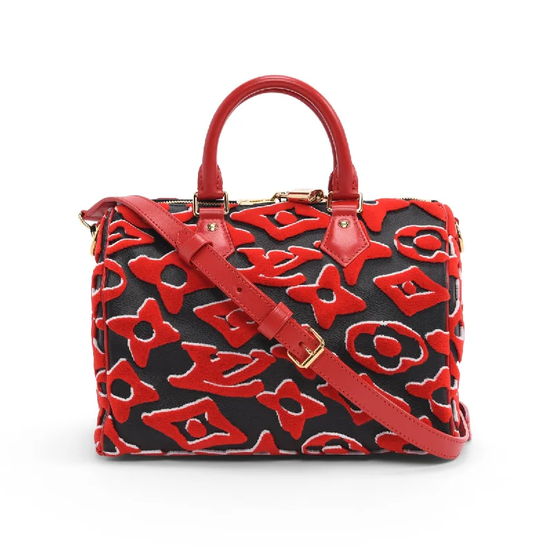 Silk - lined handle bag with a smooth interior to protect belongingsLouis Vuitton Black & Red Monogram Urs Fischer Speedy 25