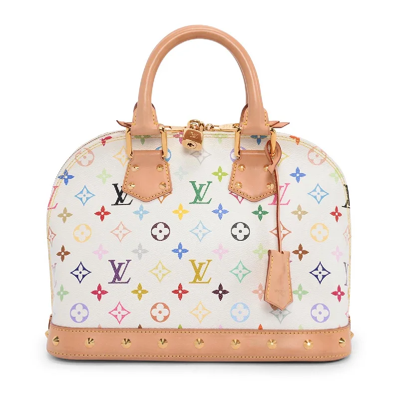 Color - blocked handle bag with a combination of bright and neutral colorsLouis Vuitton White Multicolore Monogram Alma PM