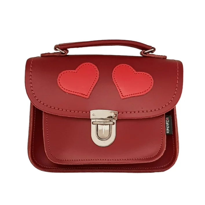 Soft suede satchel in a rich burgundy color for autumnLuna Handmade Leather Bag - Love Hearts- Red