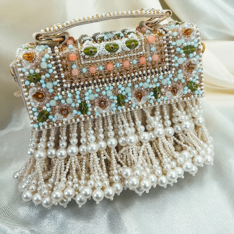 Women's satin clutch with a beaded flower accent for a glamorous eveningLUX Sling Bag