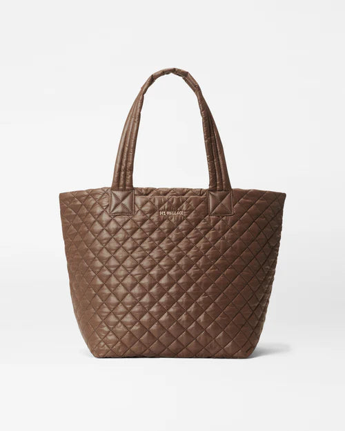 Laser - cut leather handle bag with a geometric pattern for a modern and edgy lookMedium Metro Tote Deluxe Walnut