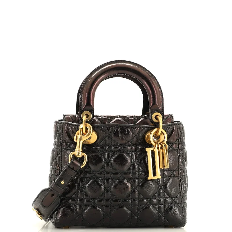 Satchel with a hidden anti-theft pocket for securityMy Lady Dior Bag Cannage Quilted Crinkled Patent