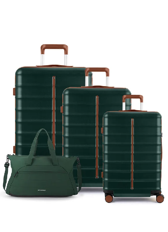 Studded handle bag with a punk - rock aesthetic for a bold fashion choiceOdyssey Set of 3 & Float Duffle Combo | Forest Green | Cab+Med+Lar Hard Luggage & Duffle