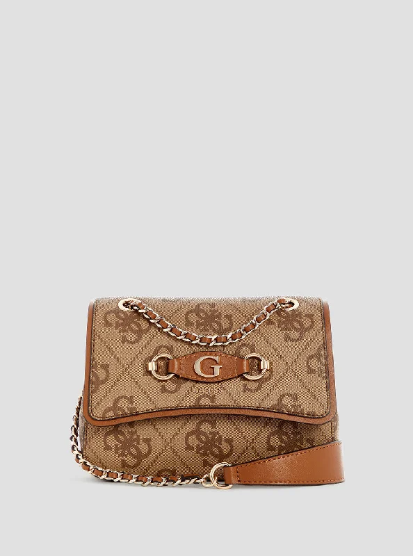 Leatherette satchel with a quilted pattern for a sophisticated styleBrown Logo Izzy Crossbody Bag