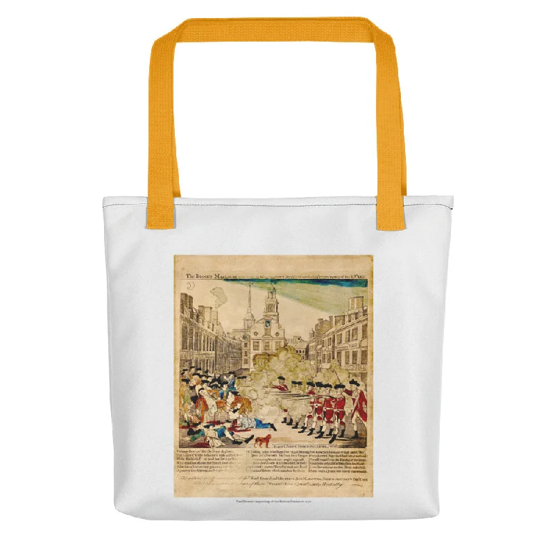 Women's laser - cut leather handbags with geometric designsPaul Revere's engraving of the Boston Massacre, 1770 (tote)