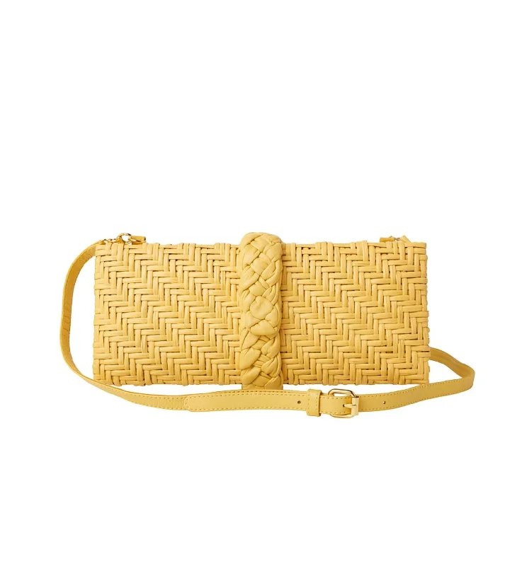 Vintage - style beaded evening bag with an art - deco patternPaula Braided Band Wicker Box Clutch In Yellow