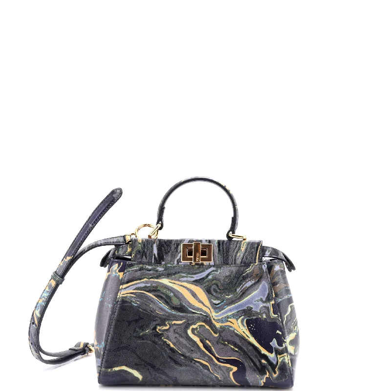 Canvas satchel with a colorful floral print for springtimePeekaboo Bag Marble Print Leather Mini