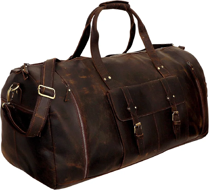 Women's studded leather shoulder bags with a punk - rock edgePremium Brown Vintage Leather Weekender Duffel Bag for Men and Women: Your Ideal Travel, Gym, and Overnight Companion - Vintage Leather bag