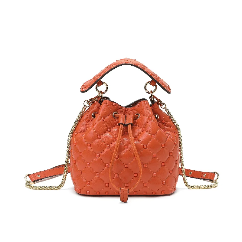 Color - blocked shoulder bag with bold primary colors for a trendy statementQuilted Studded Lambskin Drawstring Shoulder Bag Color - blocked shoulder bag with bold primary colors for a trendy statementQuilted Studded Lambskin Drawstring Shoulder Bag