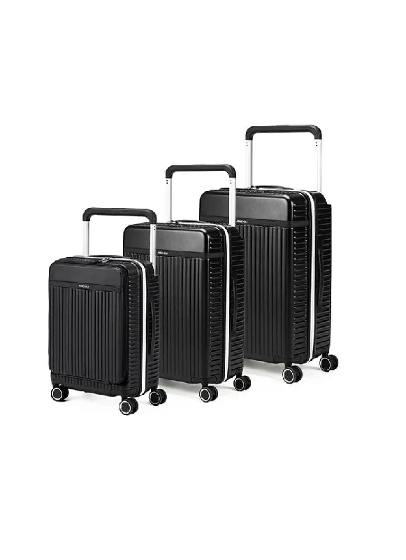 Metallic handle bag with a shimmery finish for glamorous evening eventsRover Pro Combo | Black | Set of 3 Luggage