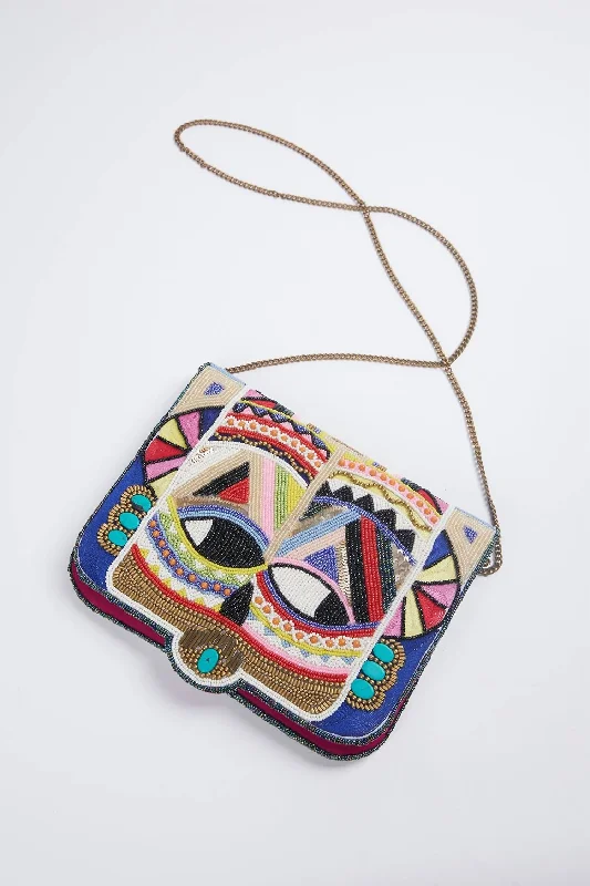 Vintage - style beaded evening bag with an art - deco patternSita Handmade Cross-Body Clutch Bag In Multi