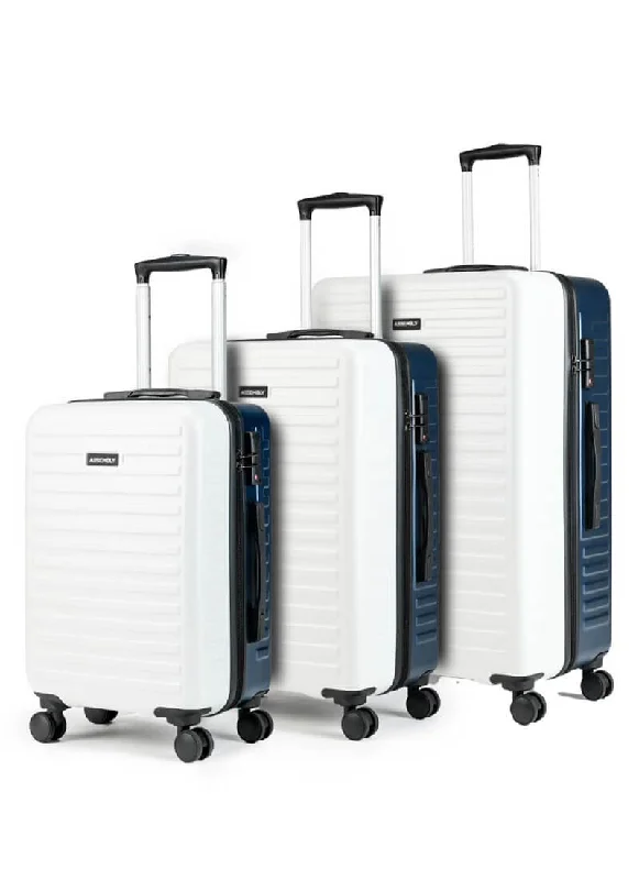 Silk - lined handle bag with a smooth interior to protect belongingsTwo Tone Combo | White-Blue | Set of 3 Luggage