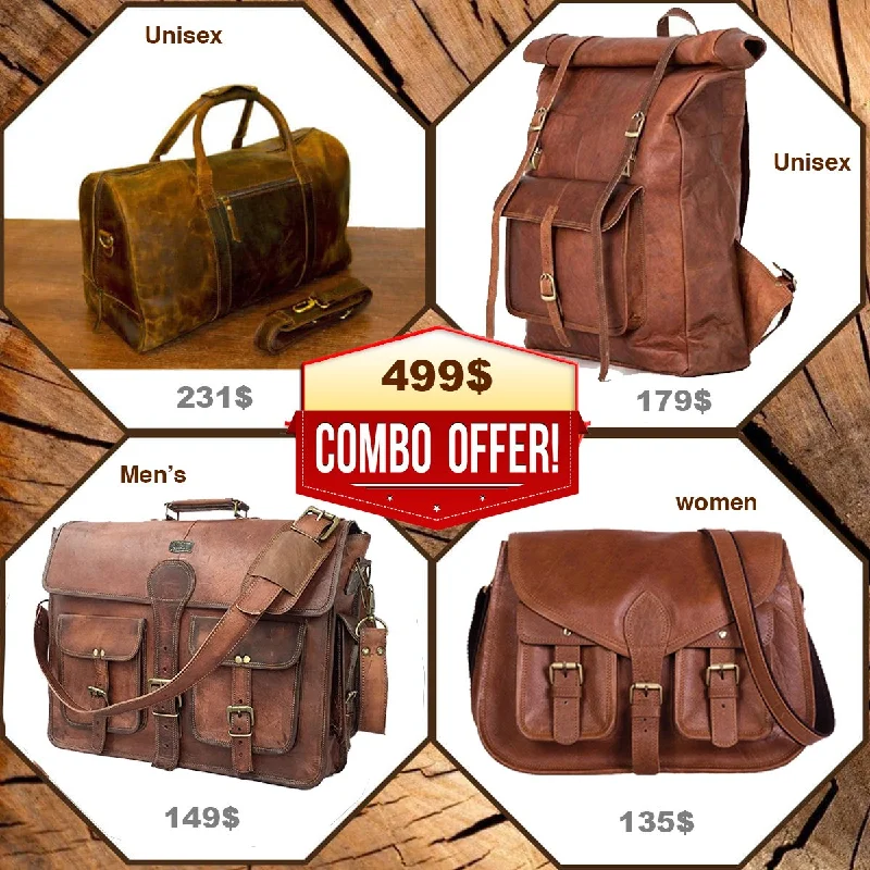 Women's adjustable strap canvas and suede hybrid backpacksHurry up ! The Ledo Family Offer Rustic Four Bags Combo | Only 499$