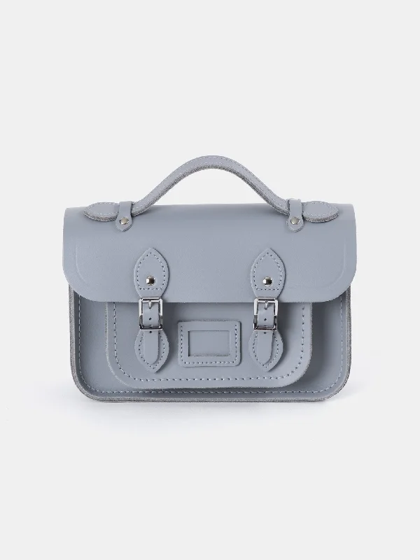 Women's genuine leather handle bag with a classic saddle shape and gold - tone hardwareThe Mini - French Grey